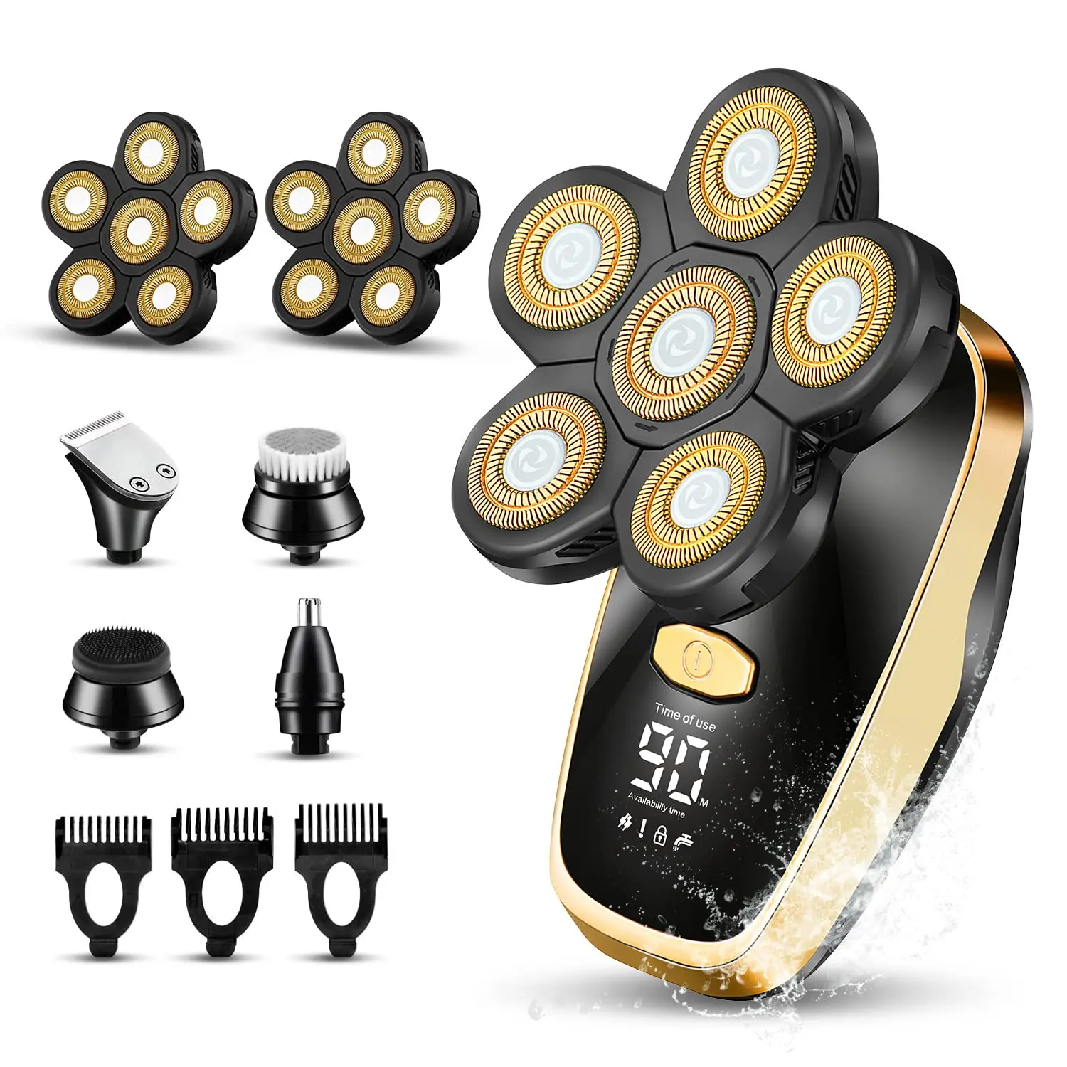 Factory Customize 7 IN 1 USB Rechargeable Waterproof Beard Razor Bald Head  Electric Shaver