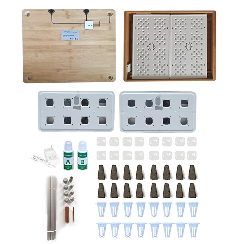 GMY Bamboo Hydroponics growing system 16 Pod Planter Balcony Flowerpot Indoor Growing Lighting hydroponics system for home use