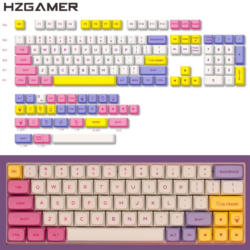 HZGAMER XDA Profile PBT Keycaps Dye Sublimation Keycap, 136Keys Ice Cream Keycaps