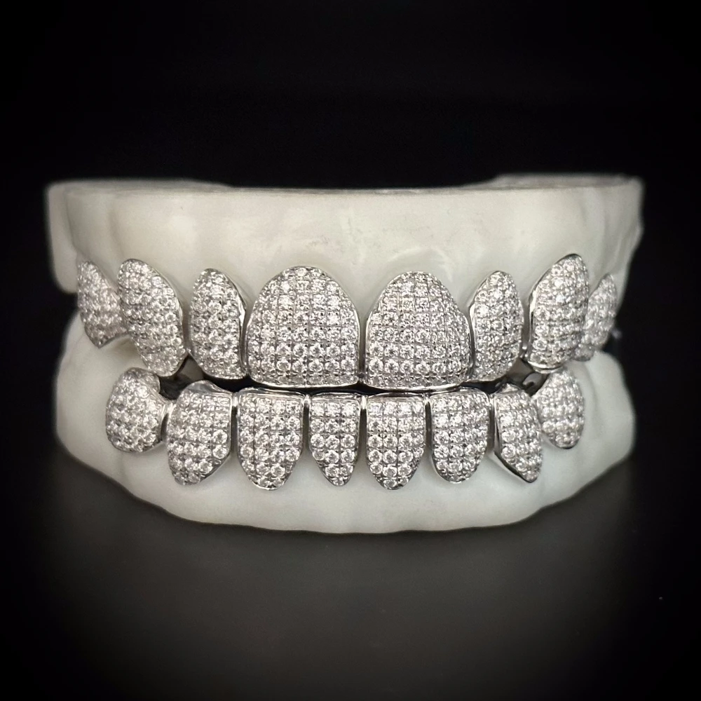 Fashion Honey Comb Setting hiphop Jewelry 925 Silver with VVS Moissanite Grillz For Diamond Grillz for teeth