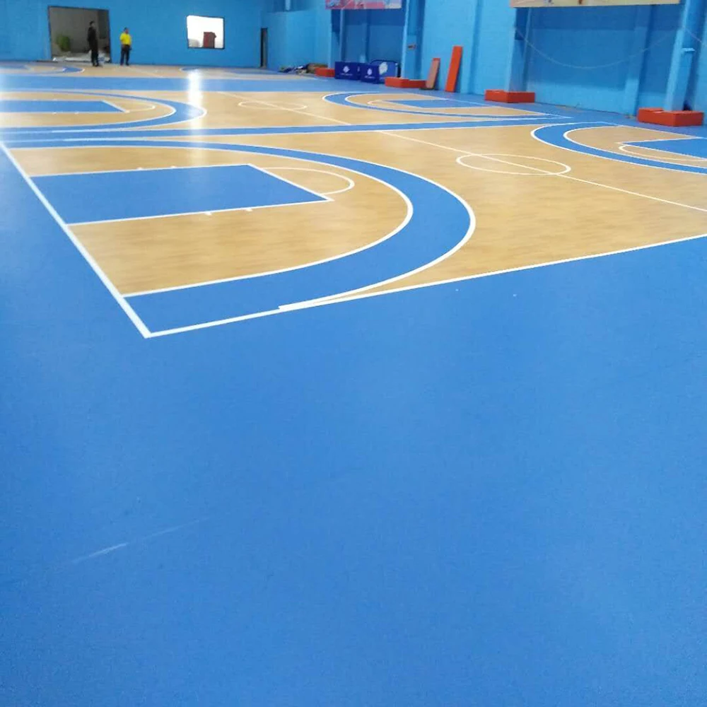 Modern PVC Vinyl Sport Flooring Tiles Waterproof Basketball Courts Indoor Gym Use Glue Installation Foam Grain Graphic Design