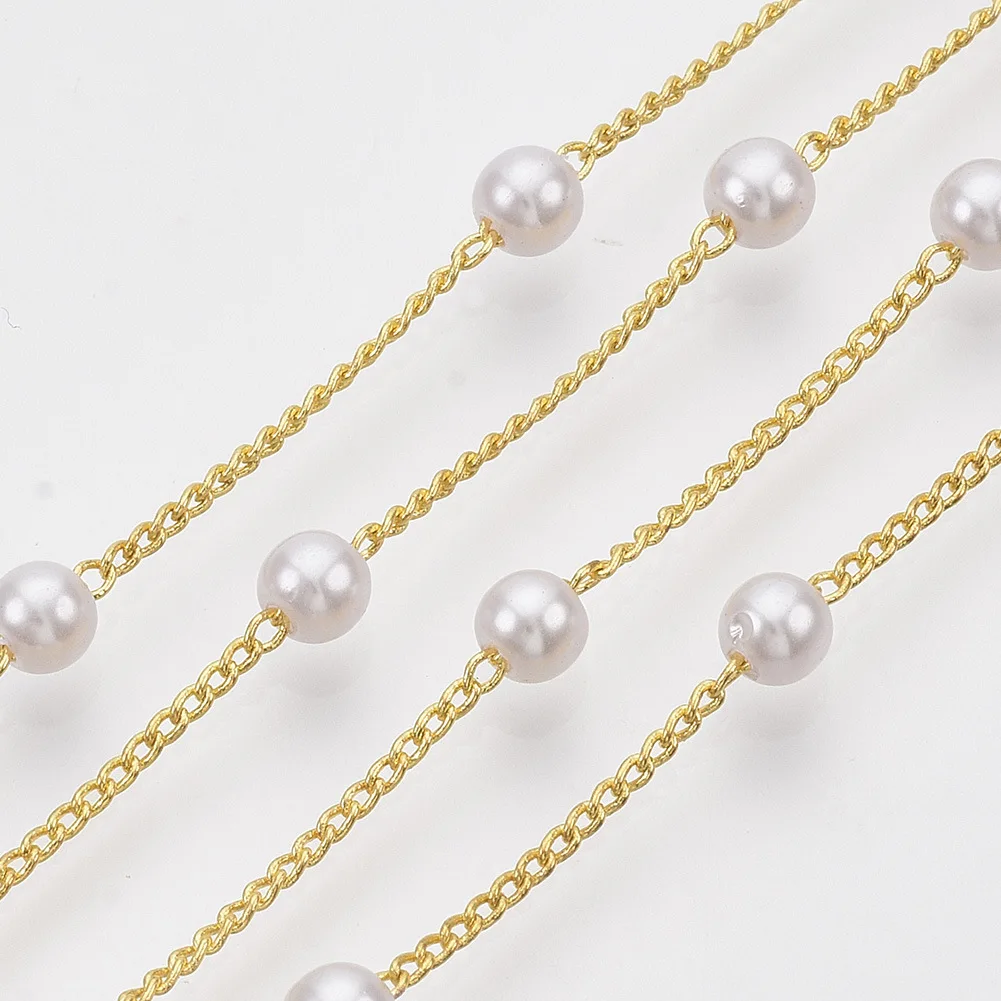 12 meter / roll diy Bracelet Necklace  chain with  White 4mm   ABS Round Bead Twisted Chain Copper Chain