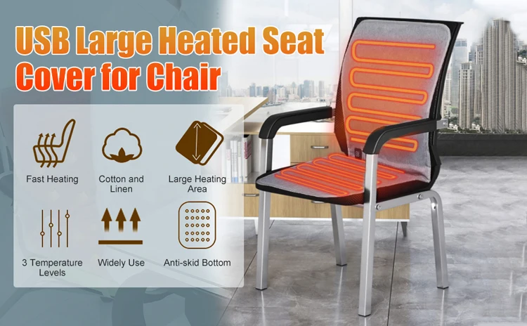 USB Heated Seat Cushion  Large Heating Area Warmer Seat Cover Therapy Heating Pad For Office Chair