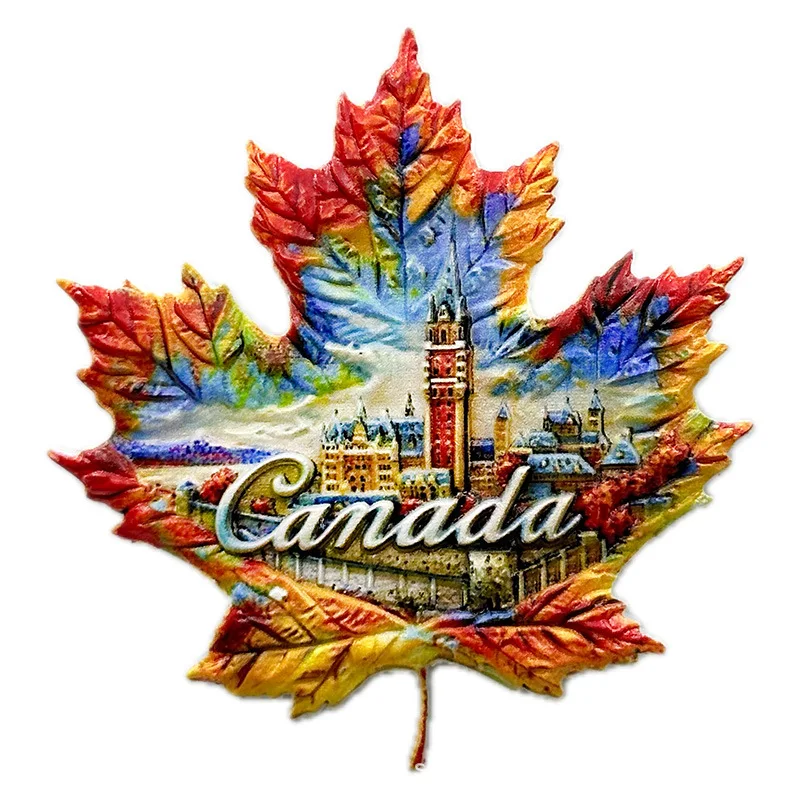 North America Canada Tourist Souvenirs Resin Metal Fridge Magnets Red Maple Leaf Kitchen Decoration 3D Refrigerator Magnet