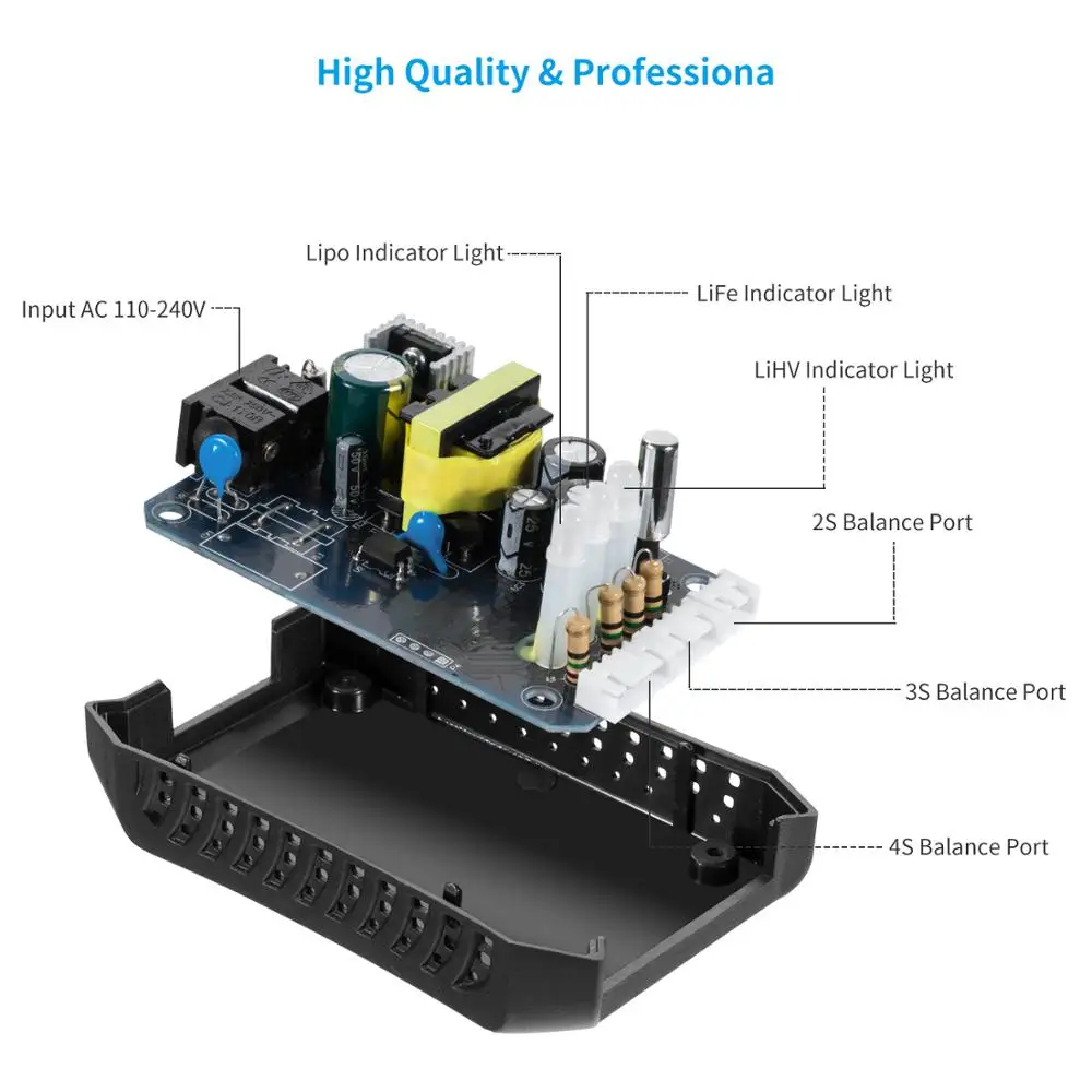 Балансирующее зарядное устройство HTRC H4AC 20 Вт 2 а для аккумуляторов 2-4s Lipo/LiFe/LiHV компактное Lipo с зарядным штепселем