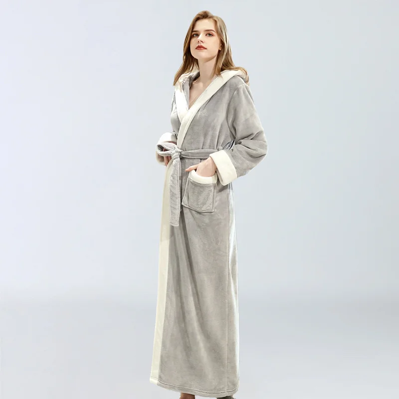 High Quality Bathrobe Pajamas Winter Thicken Flannel Bath Robe Long Plus Size Lovers Couples Night Dressing Gown Nightgown