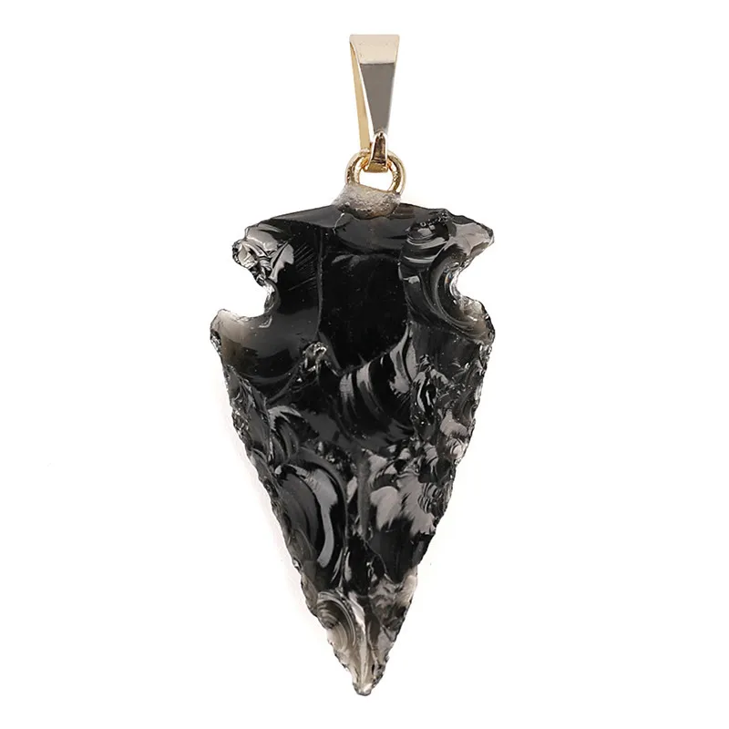 Natural Black Obsidian Charms Pendant for Necklace Arrowhead Rough Healing Point Natural Stone Pendant