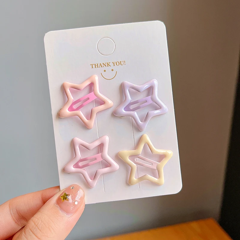 New 4 Pcs/Set Children Frosted Hairpins for Girls Star Square Hair Clips Kids Snap Hairgrips