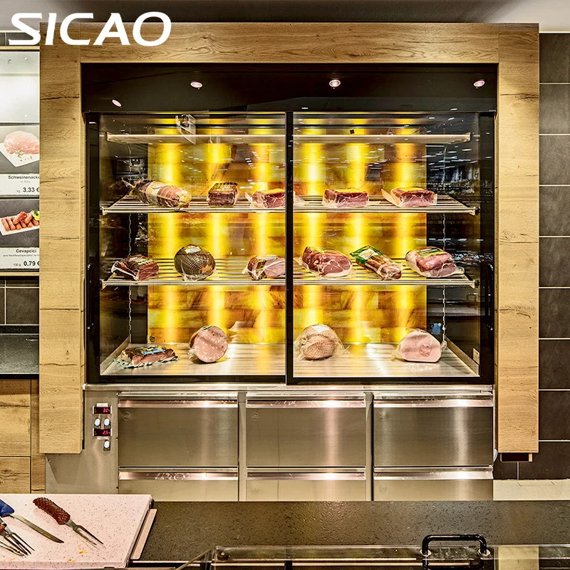 SICAO Custom Design Beef Steak Meat Dry Aging Aged Cooler Refrigerator Fridge Glass Dry Dri Ager 304 Stainless Steel Cabinet