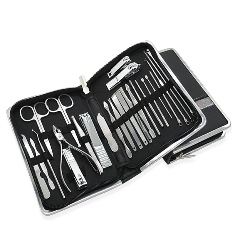 Miss You 26 Pcs  Custom Logo Personal Manicure Kit Nail Tools Girls Pink Manicure Pedicure Set with Zipper Case