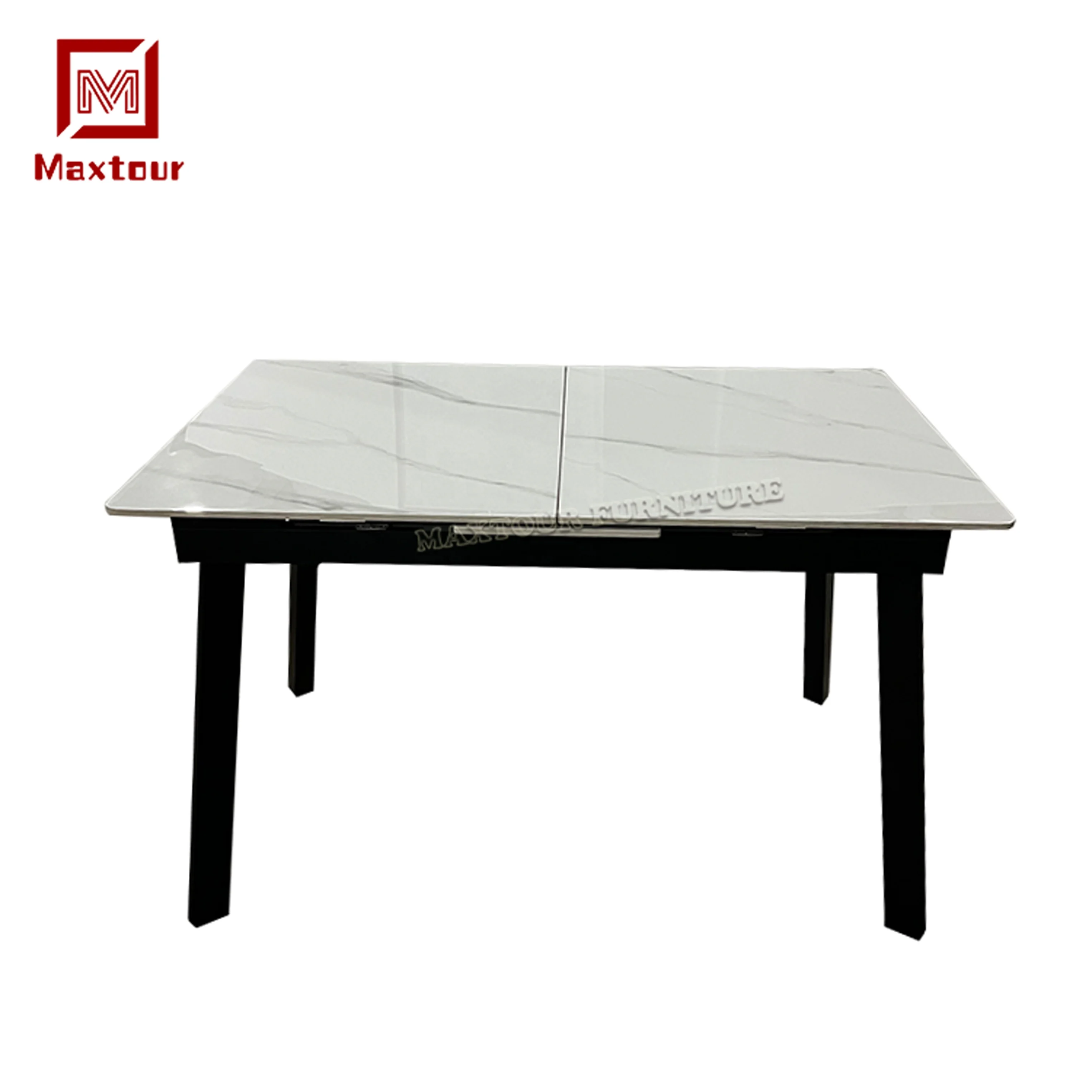 Customized Size Modern Dining Table Extendable Folding Home Furniture with Sintered Stone Top and Metal Base for Dining Room