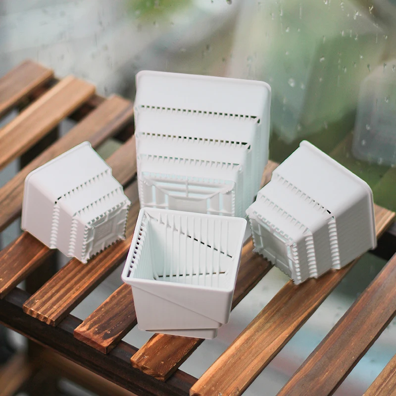 succulent square pot Cactus seed Nursery planter root control plastic flower pot in white color indoor decoration