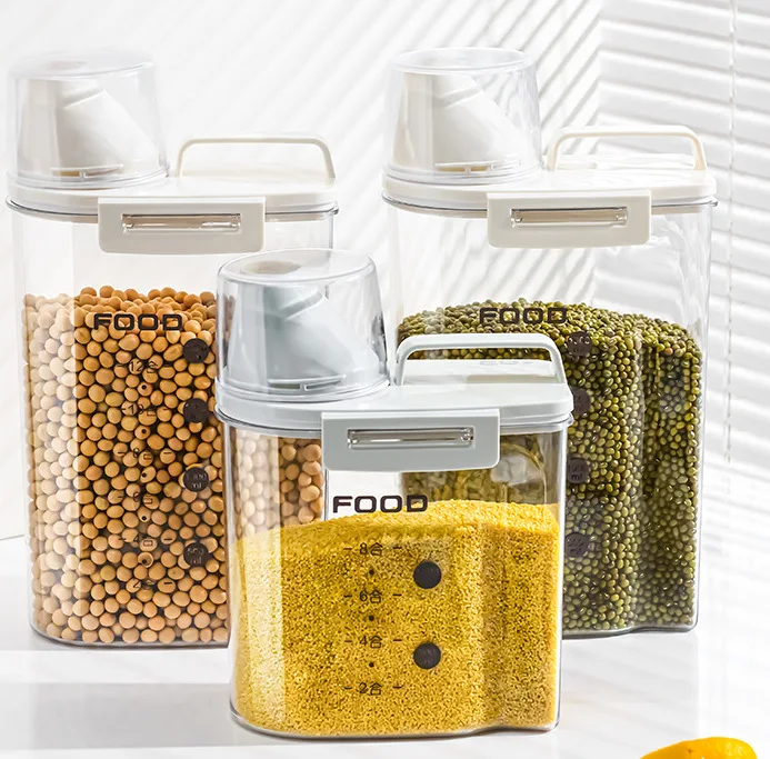 BOCHENG Wholesale Food Grade Cereal Storage Container PET Plastic grain transparent tank rice barrel  Rice Bucket Container