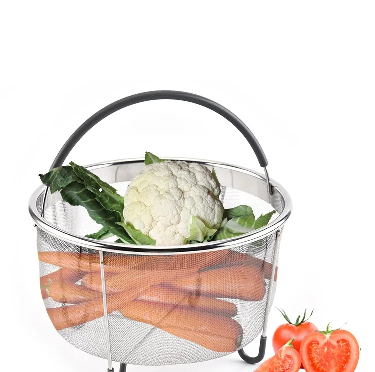 Kitchen Silicone Portable Steamer Fruit And Vegetable Drain Stainless Steel Vegetable Basket
