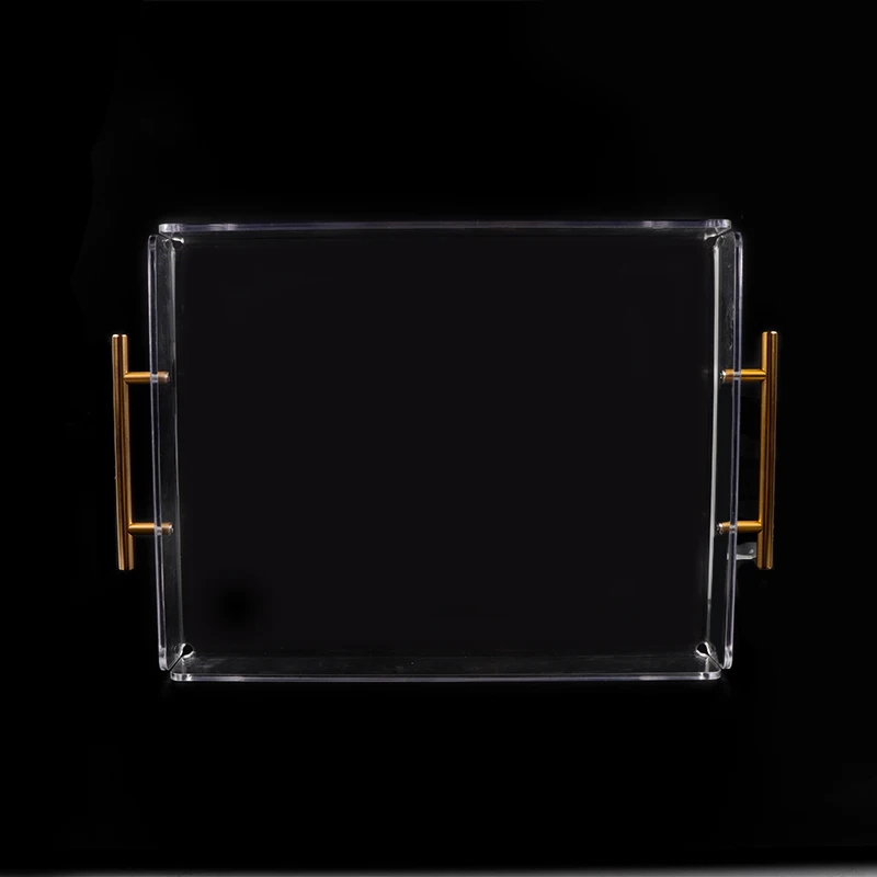 Rectangle Acrylic Serving Tray Clear Storage Tray With Gold Handles