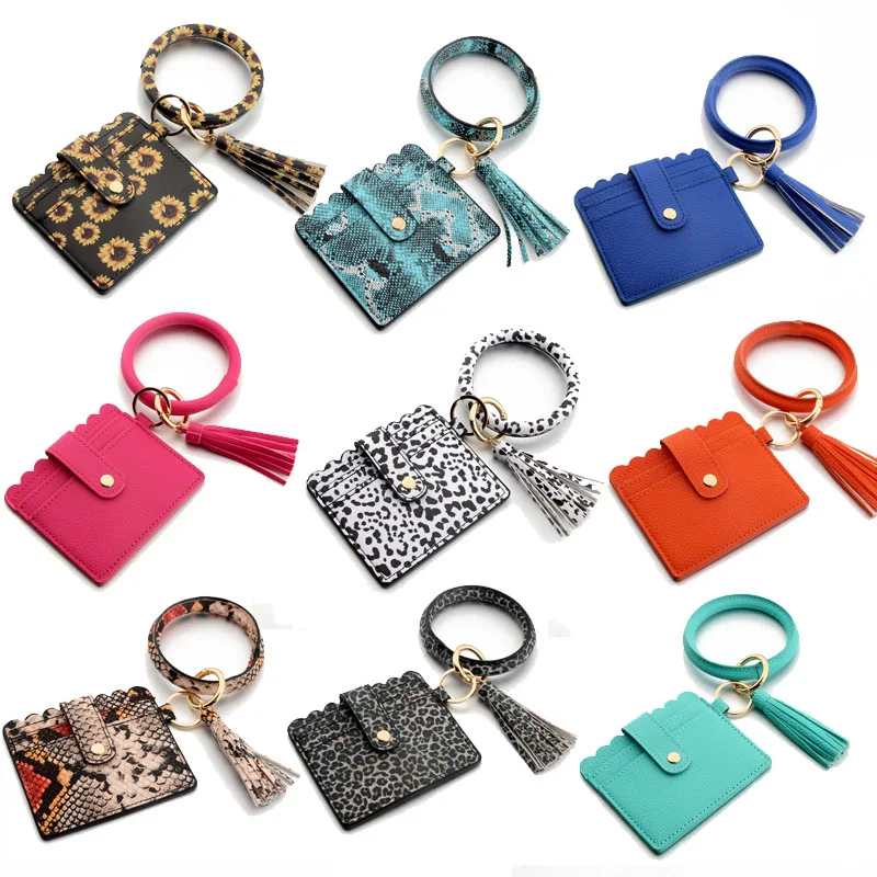 New Wristlet Bracelet Keychain Bracelet Tassel Bangle Card Holder Wallet Key Rings Pocket Key Chain Women Charm Jewelry Gift