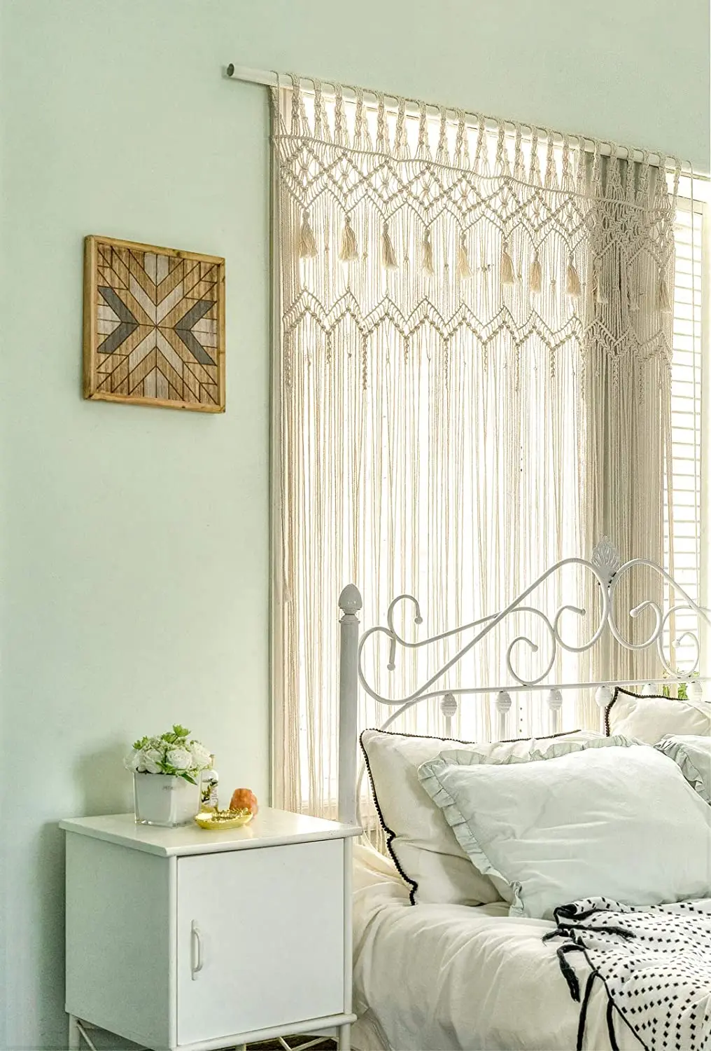 Macrame Curtain Large Boho Woven Wall Hanging Window Curtains Handmade Bohemian Decor for Window Doorway Closet Wedding Backdrop