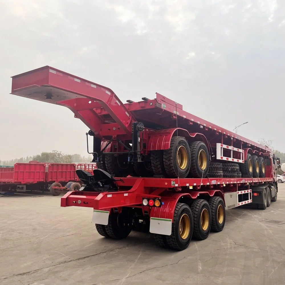 Flatbed Truck Trailer 50 Tons 40ft Flatbed Truck Trailers Skeleton Cargo 20ft Container Trailer For Sale