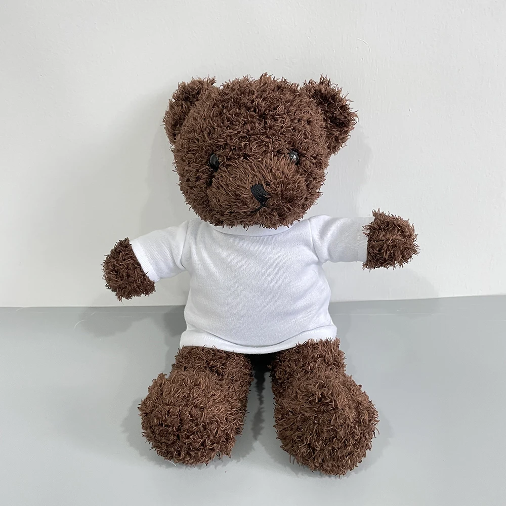 USA Warehouse Soft Washable Bear Toy Kid Baby Children Stuffed Sublimation Teddy Bear With White T Shirt For Heat Press