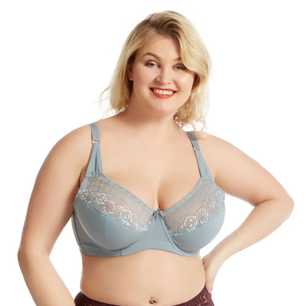 G cup Bra Plus Size Minimizer Unlined Underwire Bra with Lace Embroidery