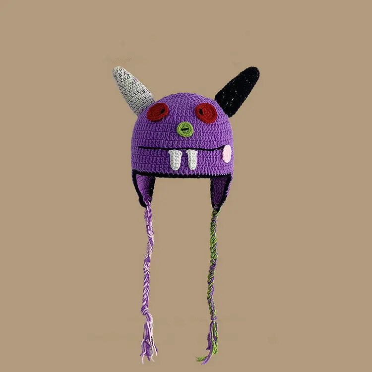 Qushine 2022 New Arrival Winter beanie cartoon knitted hat Creative Monster Funny Spoof Wool Cute Ear Hats Caps Men Women