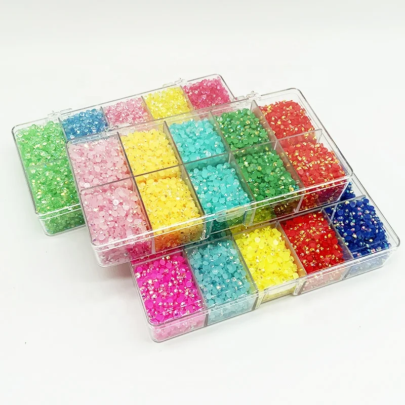 Best 3mm 4mm 5mm Jelly resin rhinestones mix colors 10 grids boxed clear transparent rhinestones ab stones for DIY crafts