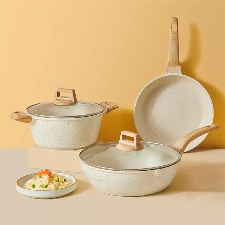 Dropshipping europe Cooking Cookware Non-stick Frying Pan Soup Milk Bucket Pots Set Medical Stone Kitchen Eco Material Origin