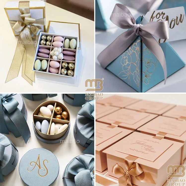 Custom Printed Blue Pink Luxury Favors Retail Paper Party Candy Box Wedding Invitation Door Gift Packaging Chocolate Paper Box