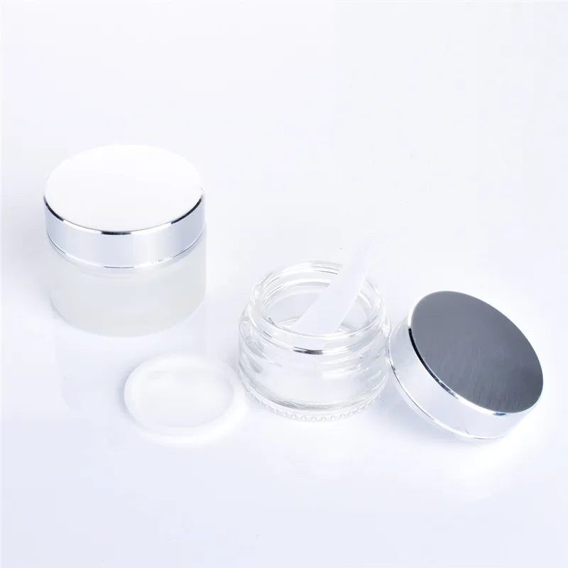 Hot sale New Product 15ml 20ml 30ml 50ml 100ml amber clear green cobalt blue glass cream cosmetic jar with aluminum lid