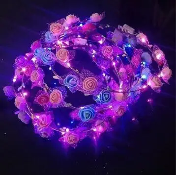 Women Girls Hawai LED Flower Crown Headband Light Up Garlands Glowing Floral Wreath Crown For Beach Party Festivals Wedding