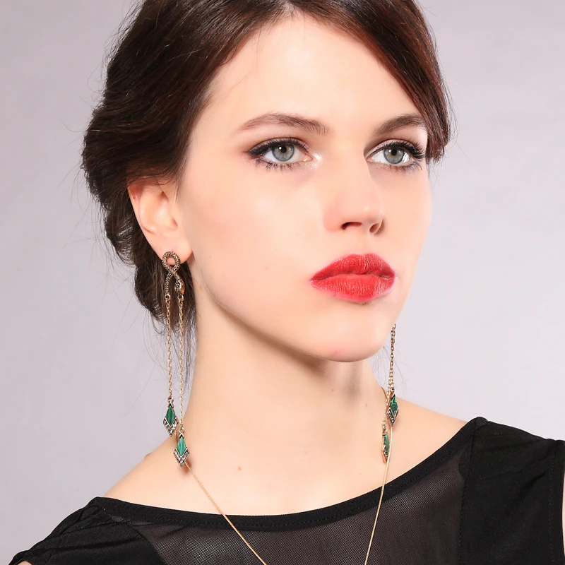 Antique Unique Design Boho Pendientes Natural Stone Animal Long Green Turquoise Vintage Gold Snake Earrings For Women Wholesale