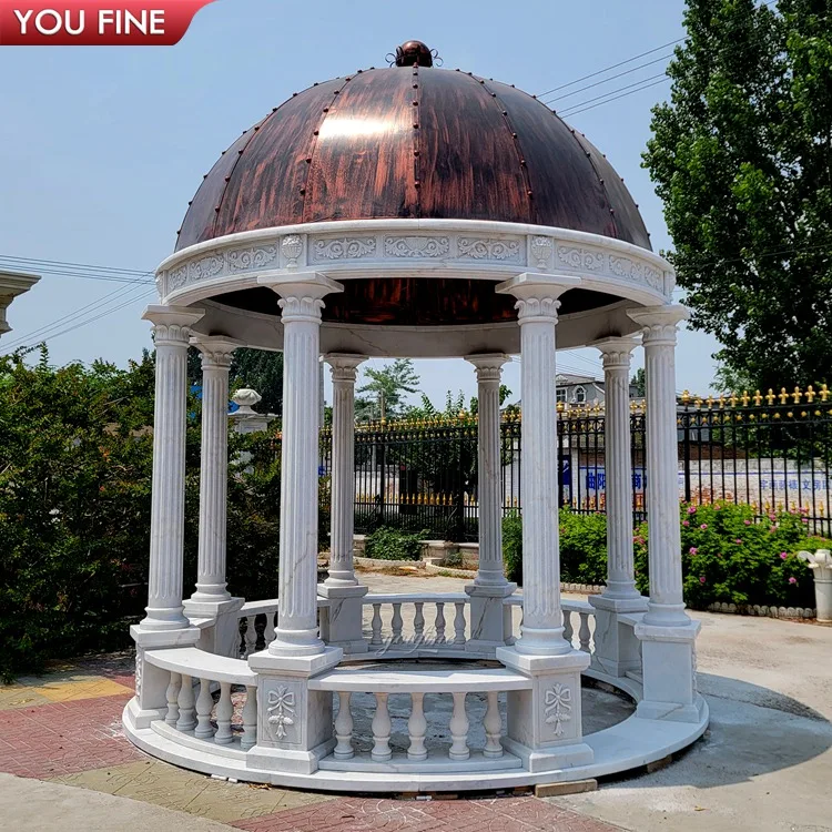 Outdoor Greek Style Marble Gazebo with Pillars White Marble Column Gazebo
