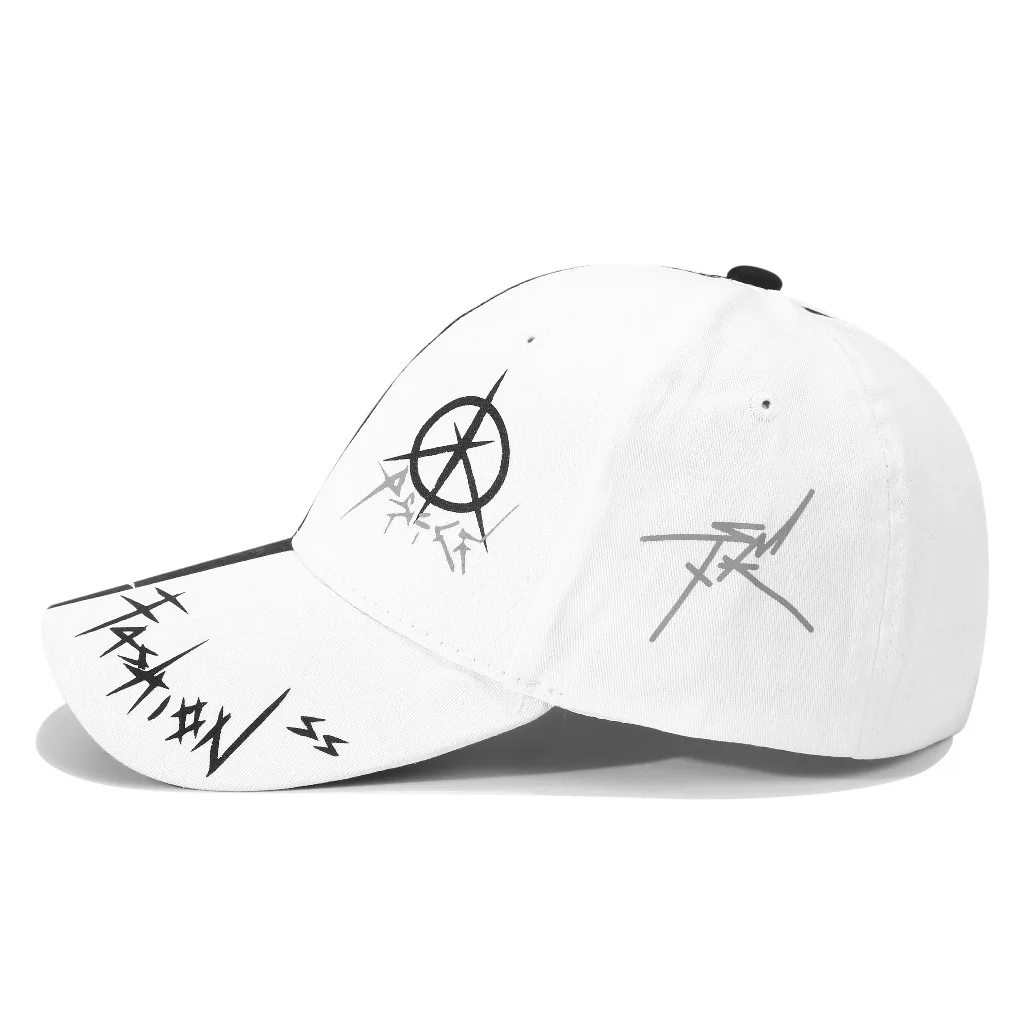 Black and White Colour Scheme Pentagram Graffiti Baseball Cap Fashion Trendy Curved Hat