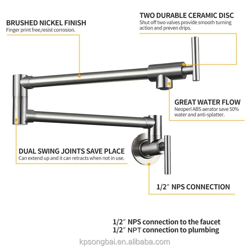 Kitchen Faucet Stainless Steel 304 Water Tap Modern black Kitchen Taps in-wall Kitchen Mixer Sink Faucets