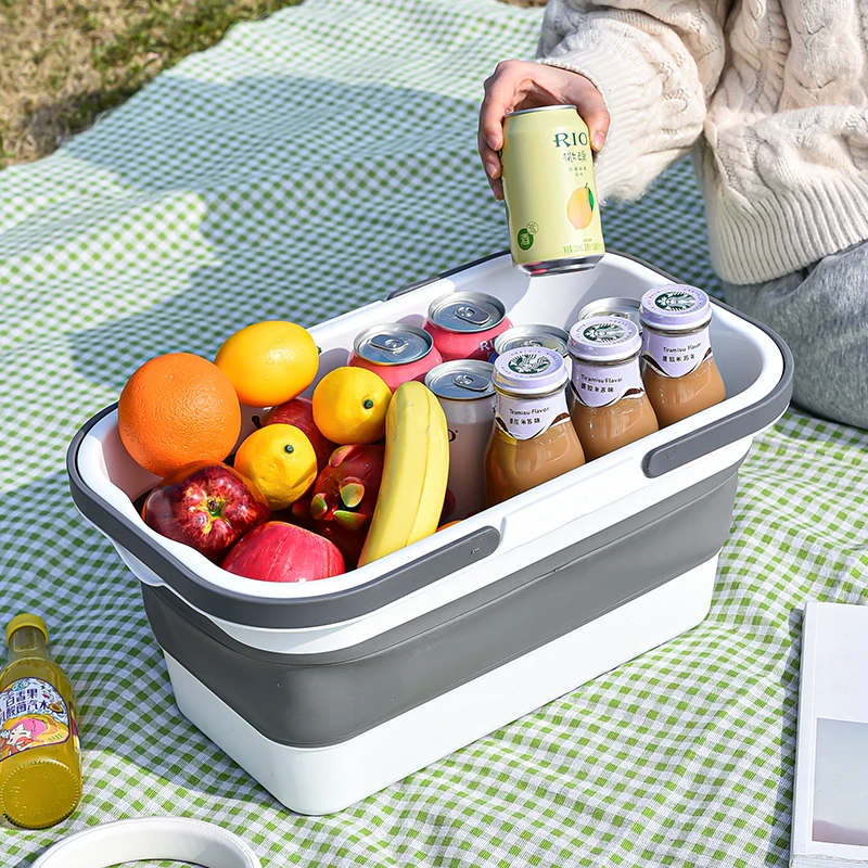 Collapsible Picnic Basket Plastic Storage Bins, Basket with Lid for Organizing, Car Trunk Organizer , Camping, Outdoor, Shopping