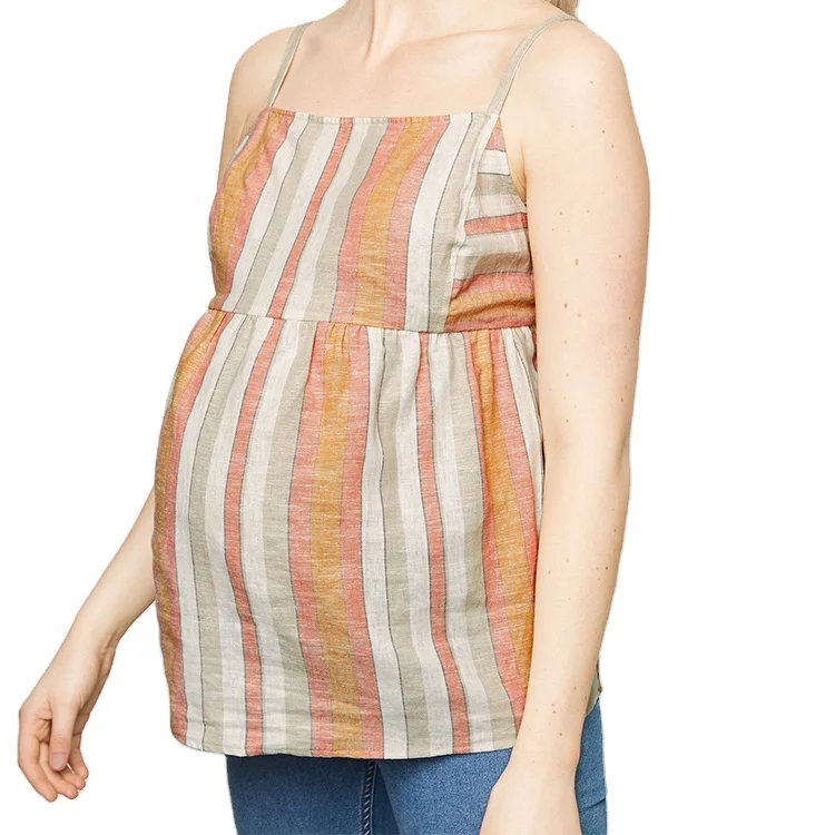 В наличии Товары свободная посадка полосатая одежда для беременных женщин топы на бретельках для беременных