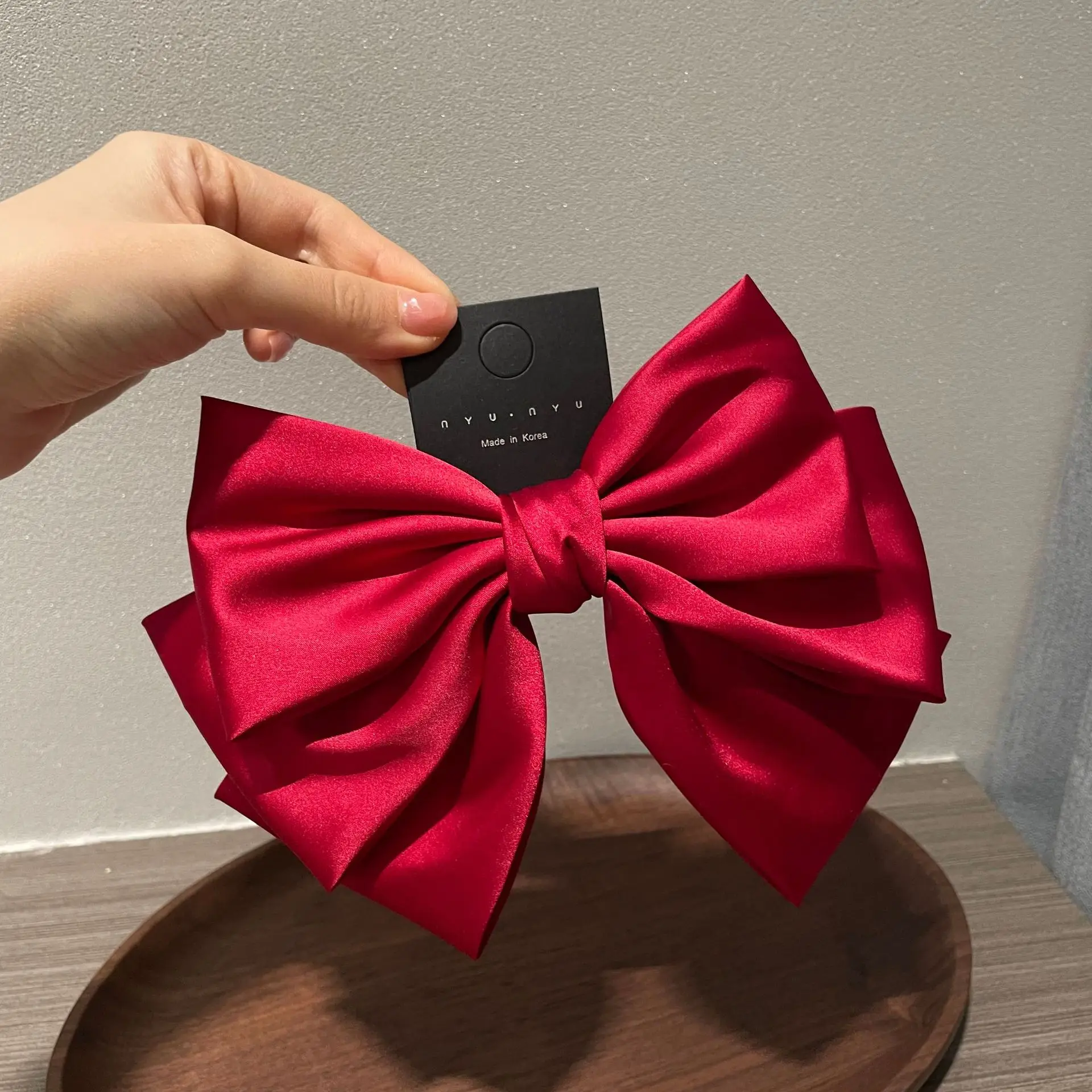 Korean High Quality Satin Elegant Bow Hair Clips Solid Color Super Big Bowknot Hairpin Spring Clip Ponytail Hairclip