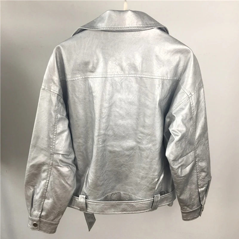 Wholesale Lapel Zipper Full Sleeve Casual Oversized Moto Softshell Leather Jacket For Woman Lady