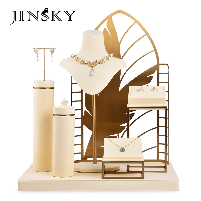 Jinsky с логотипом уникальный высококачественный белый супер волоконное металлическое ожерелье упаковка для ювелирных изделий и демонстрация роскошный набор