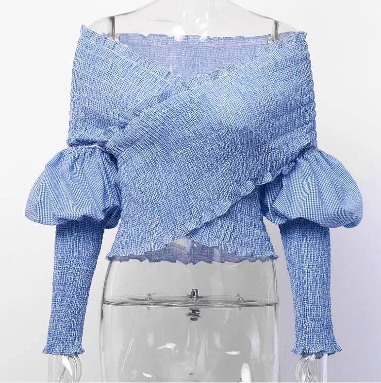 Elegant Ladies long flare sleeve off the shoulder women shirt blouse crop top shirts