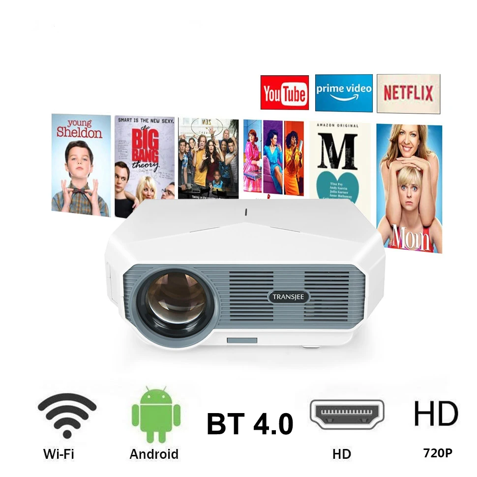  Умный проектор с поддержкой Full HD 4k беспроводной для домашнего кинотеатра Android Wifi BT