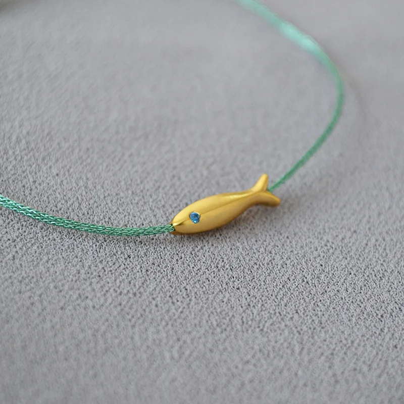 2024 New Product retro golden koi fish simple ultra-thin bracelet blue silk thread braided with stacked straps for women