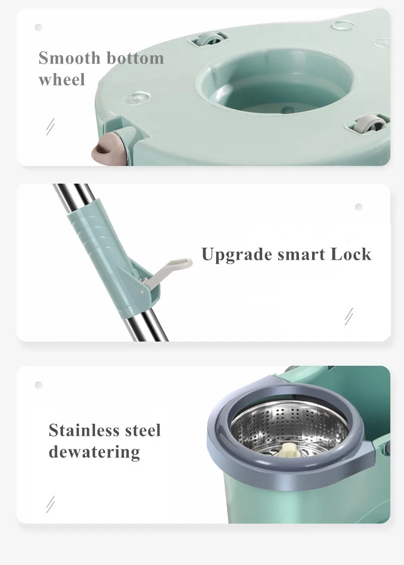 360 Plastic Mopper Long Handle Floor Cleaning Mop With Bucket & Flat Mop Self-wringing Mop