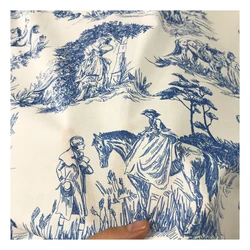 The factory outlet popular cotton voile customize digital printing blue toile de jouy fabric for clothing