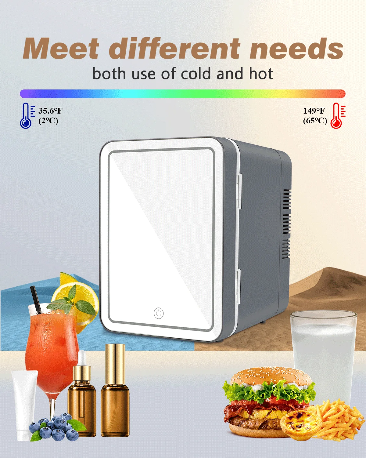 2024 New 4L  cold and hot adjustable Skin Care Cosmetic Mini Freezer Car Fridge Mini Freezer Mini Fridge With Led Light Mirror