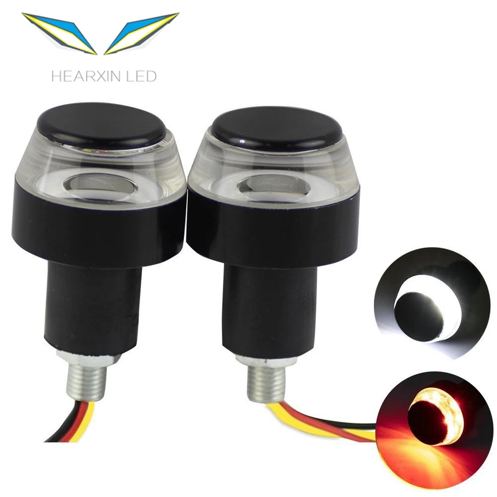 DC 12V Motorcycle LED Handlebar End Turn Signal Light White Yellow Handle Grip Bar Side Marker Lamp