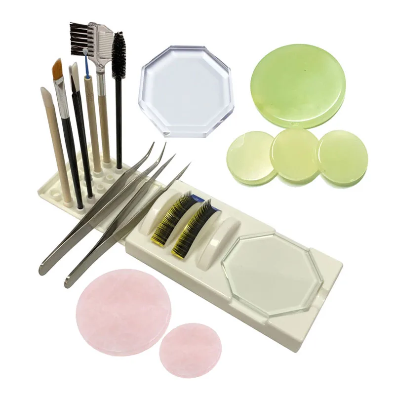 Multipurpose Eyelash Tools with Lash Board Crystal Glue Holder Jade Stone Adhesive Base  Brush Stands and Tweezer Rack