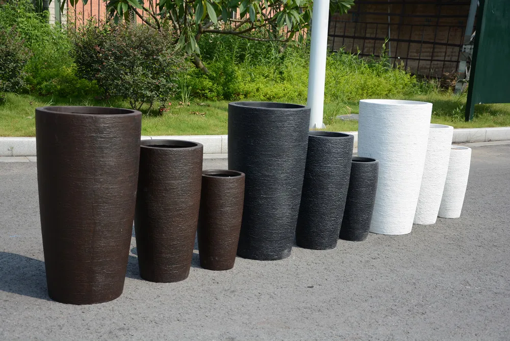 Planter Pots Rough Light Weight Large Fiber Stone for Outdoor Planting Trees Cylinder White Flower Pot Round Shape Clay 5-7 Days