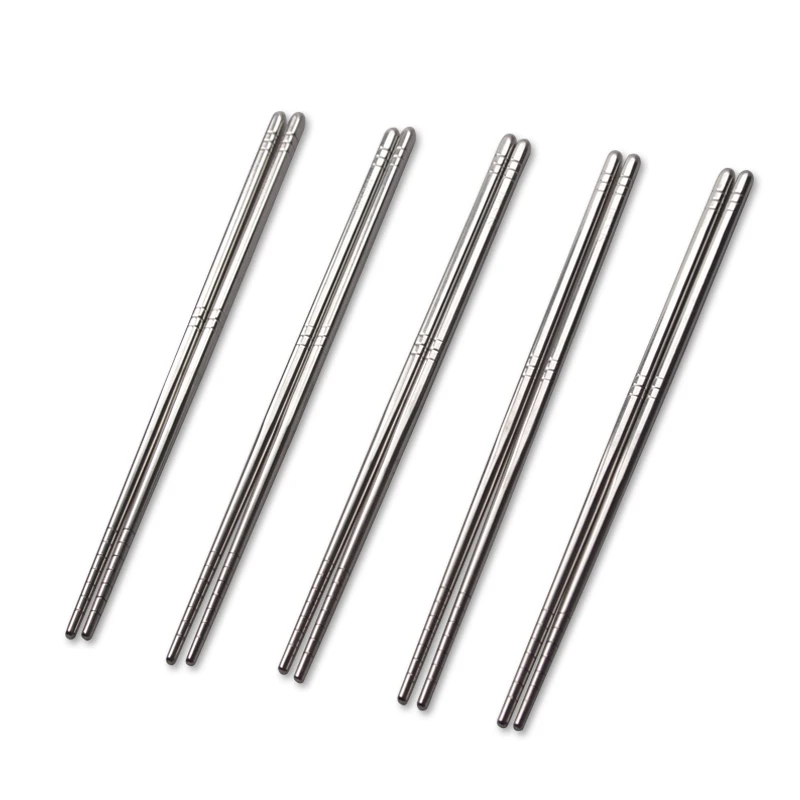 
High Quality Chopsticks 304 Stainless Steel Silver Korean Style Metal Chopstick Set With Bag 