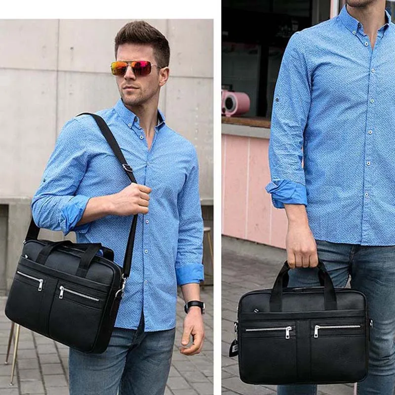 Leather handbag Man bag Design Business notebook waterproof computer bag Coffee man bag soft edge leather briefcase